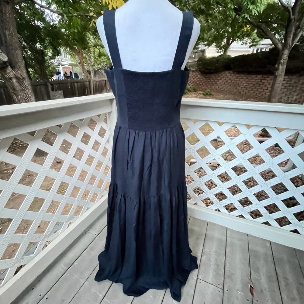La Ligne Maxi Dress Navy Blue Size Medium Smocked Back Straps Tiered Boho A Line - Picture 5 of 9